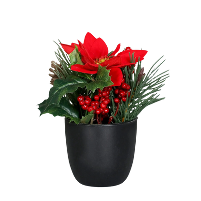 Künstliches Poinsettia-Weihnachtsarrangement - Billy, 20 cm, Kunstblume von aplanta, inkl. Dekotopf, in Rot, für drinnen