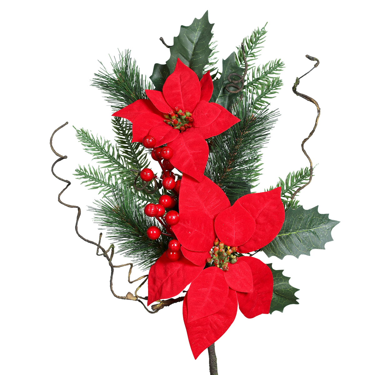 Künstlicher Poinsettia Zweig - Wasar, 49 cm, Kunstblume von aplanta, in Rot, für drinnen