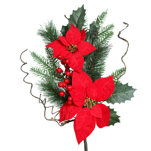 Künstlicher Poinsettia Zweig - Wasar, 49 cm, Kunstblume von aplanta, in Rot, für drinnen