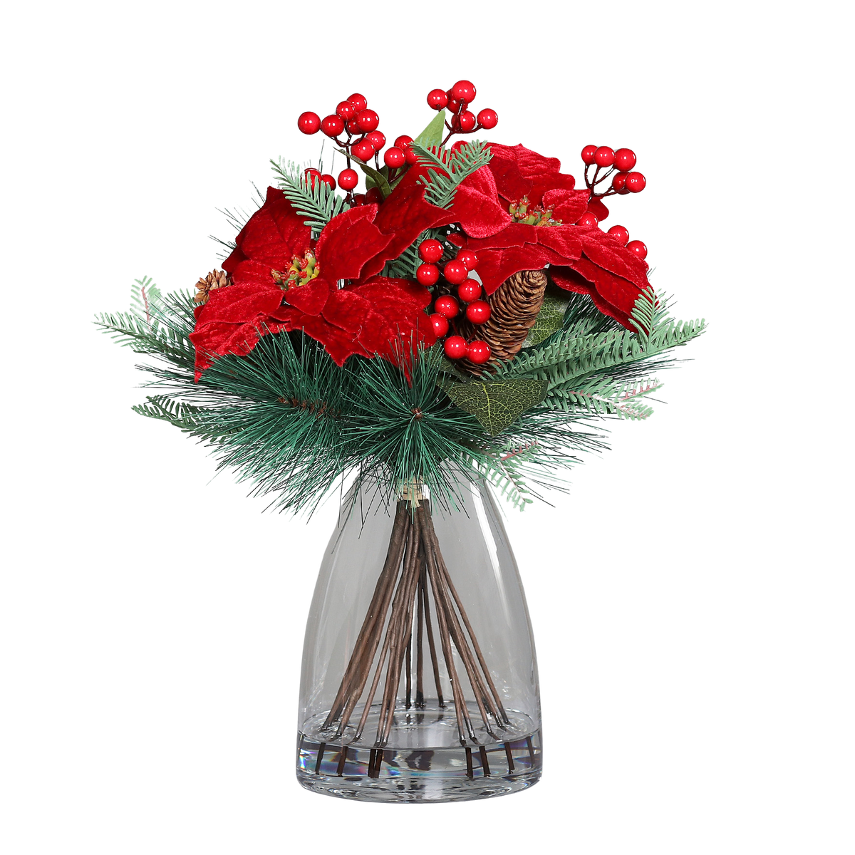 Künstliches Poinsettia-Weihnachtsarrangement - Talia, 43 cm, Kunstblume von aplanta, inkl. Dekotopf, in Rot, für drinnen