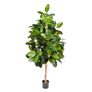 Künstlicher Gummibaum - Karim, 140 cm, Kunstbaum von aplanta, mit Echtholzstamm, im schwarzen Topf, in Natur, für drinnen