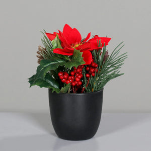 Künstliches Poinsettia-Weihnachtsarrangement - Billy, 20 cm, Kunstblume von aplanta, inkl. Dekotopf, in Rot, für drinnen