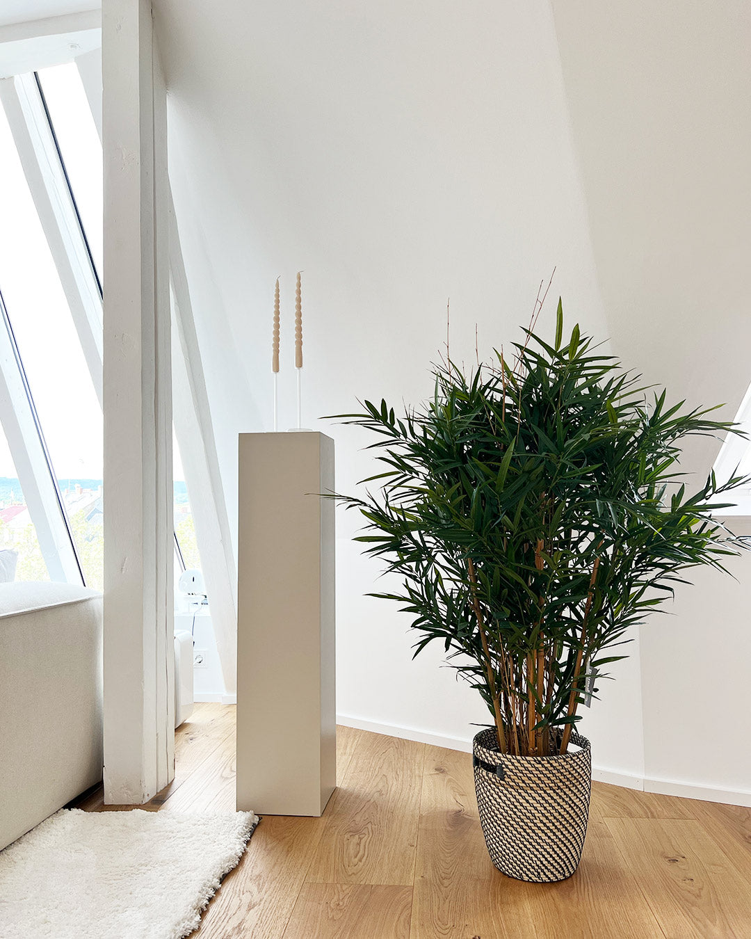 Künstlicher Bambus deluxe - Marleen, 125 cm, Kunstbaum von aplanta, mit Echtholzstamm, in Natur, für drinnen