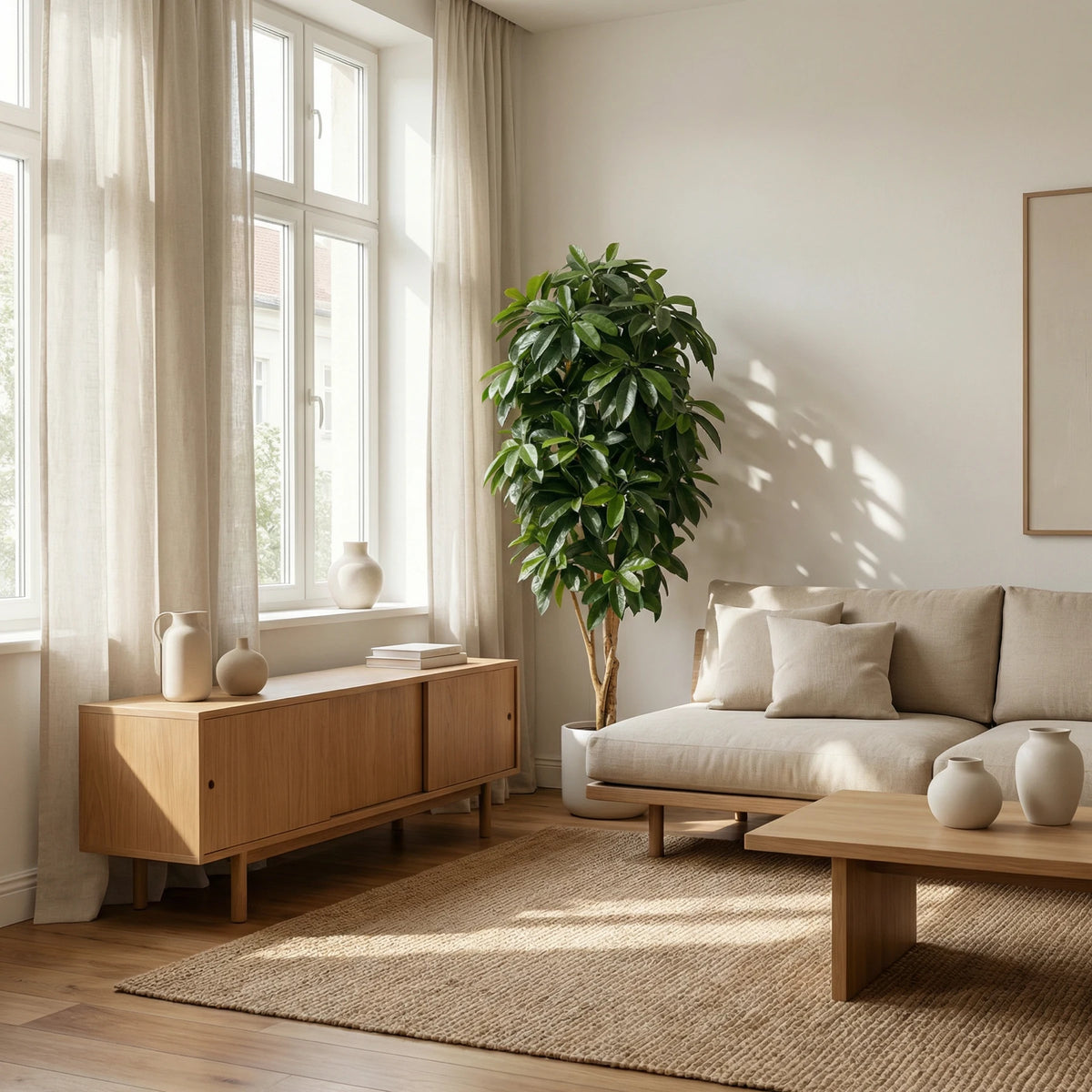 Künstliche Schefflera - Ove, 172 cm, Kunstbaum von aplanta, mit Echtholzstamm, in Natur, für drinnen