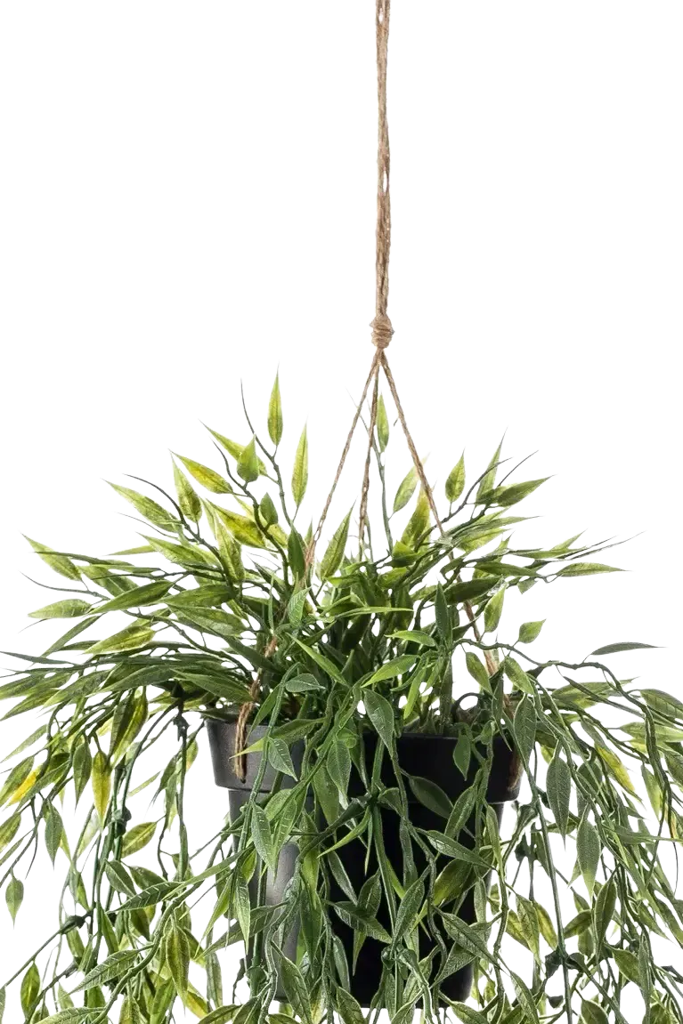 Künstlicher Hänge-Bambus - Kiana, 50 cm, Kunstpflanze von aplanta, inkl. Dekotopf, in Natur, für drinnen