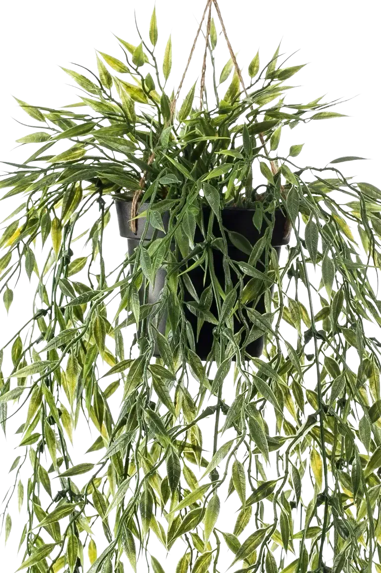 Künstlicher Hänge-Bambus - Kiana, 50 cm, Kunstpflanze von aplanta, inkl. Dekotopf, in Natur, für drinnen