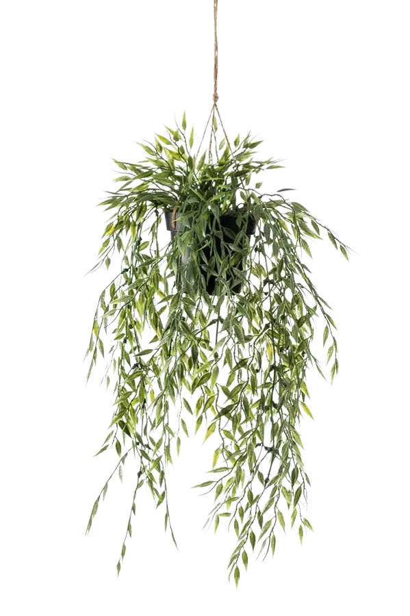Künstlicher Hänge-Bambus - Kiana, 50 cm, Kunstpflanze von aplanta, inkl. Dekotopf, in Natur, für drinnen