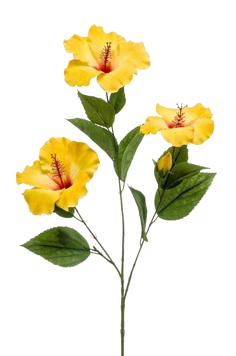 Künstlicher Hibiskus Zweig - Mara, 82 cm, Kunstblume von aplanta, in Gelb, für drinnen