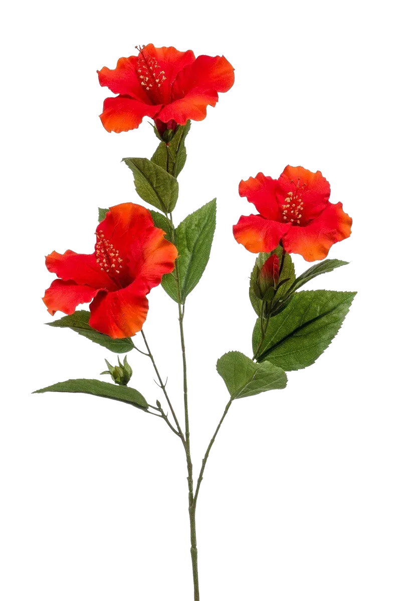 Künstlicher Hibiskus Zweig - Tara, 82 cm, Kunstblume von aplanta, in Rot, für drinnen