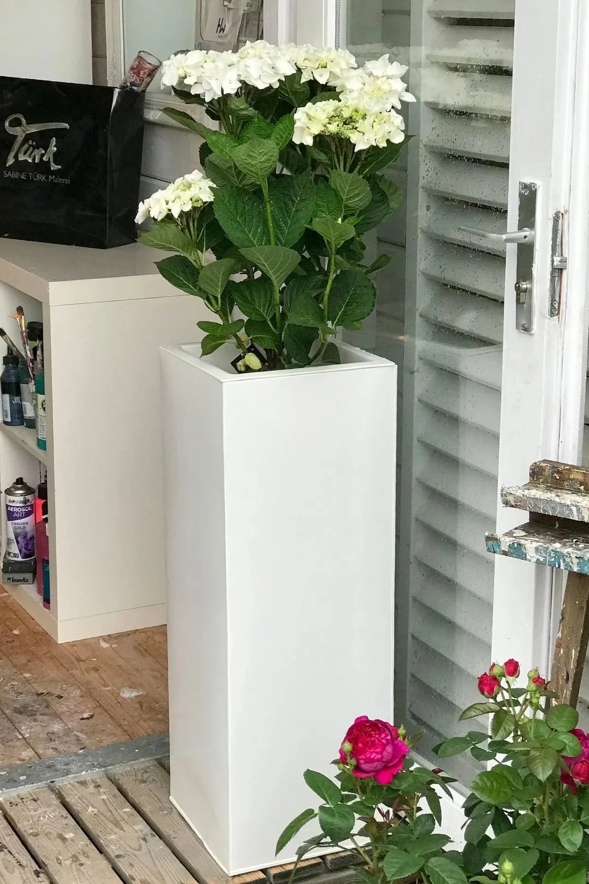 Pflanzkübel - Enisa, 29x29x80cm, von aplanta, in Weiß