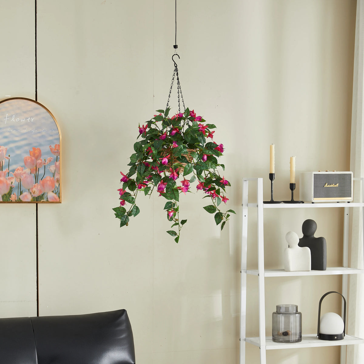 Künstliche Hänge-Fuchsie - Calanthia, 80 cm, Kunstpflanze von aplanta, in Grün, für drinnen
