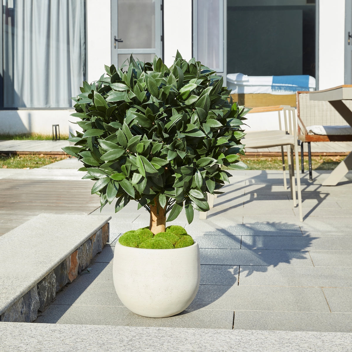 Künstlicher Lorbeerbaum - Vaelis, 75 cm, Kunstbaum von aplanta, mit Echtholzstamm, UV-beständig, inkl. Startertopf, in Grün