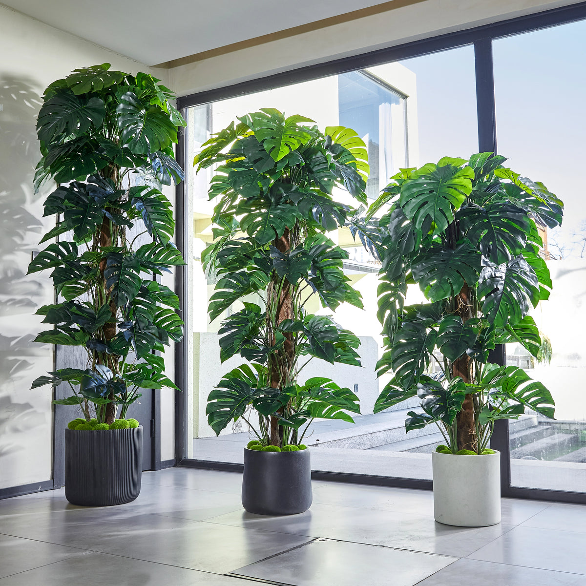 Künstlicher Split-Philodendron - Zephira, 160 cm, Kunstpflanze von aplanta, inkl. Startertopf, in Grün, für drinnen