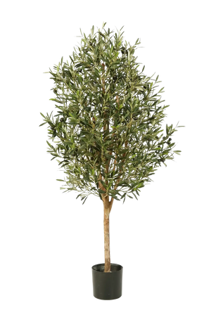 Künstlicher Olivenbaum - Ilaria, 140 cm, Kunstbaum von aplanta, mit Echtholzstamm, im schwarzen Topf, in Natur, für drinnen