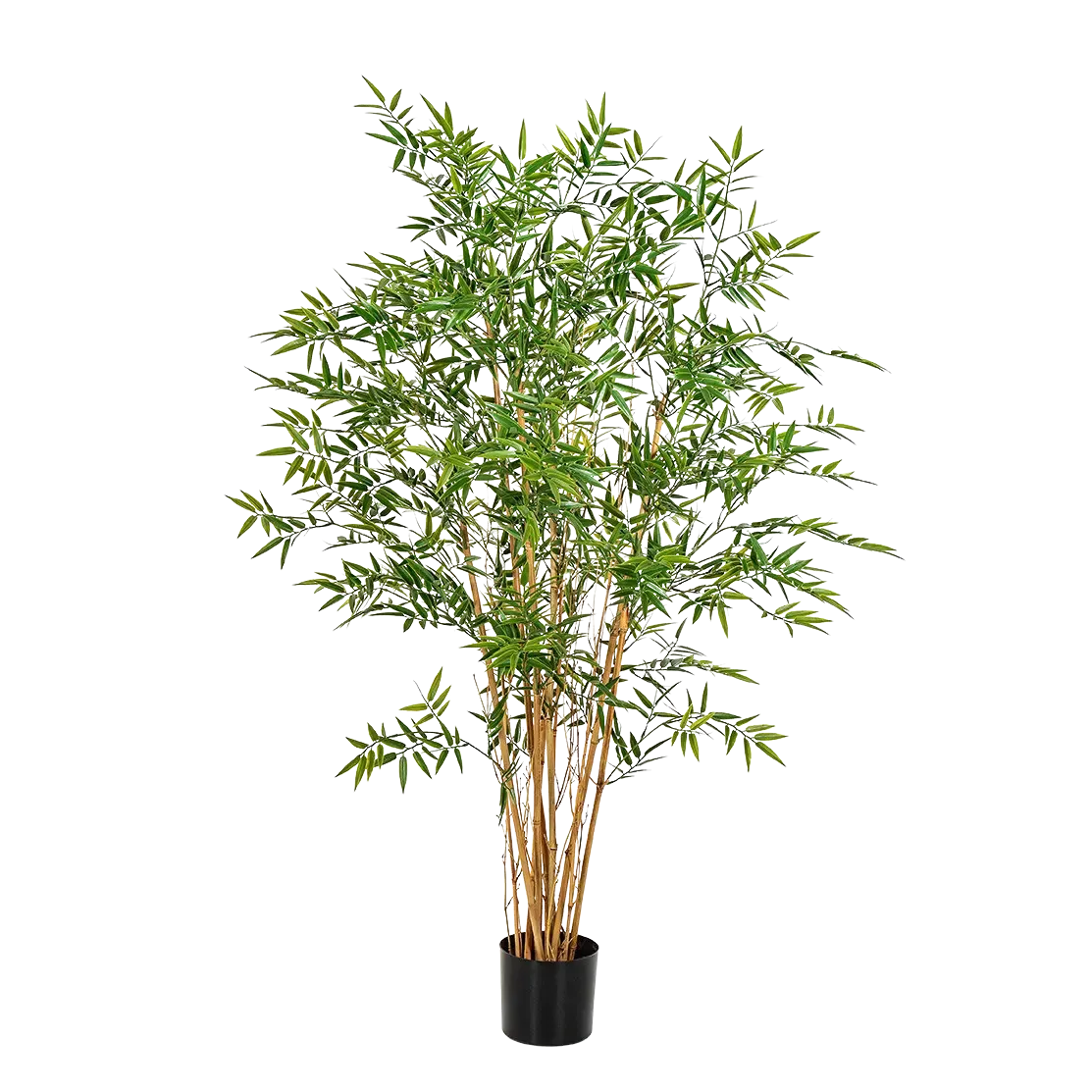 Künstlicher Bambus - Mina, 150 cm, Kunstbaum von aplanta, UV-beständig, mit Echtholzstamm, im schwarzen Topf, in Natur