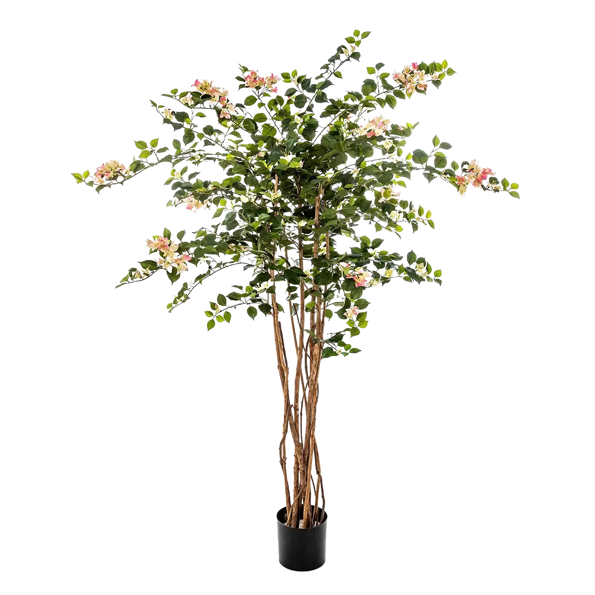 Künstlicher Drillingsblumenbaum - Rike, 150 cm, Kunstbaum von aplanta, mit Echtholzstamm, in Pink, für drinnen