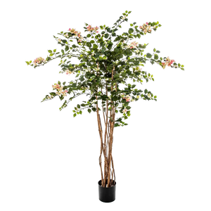 Künstlicher Drillingsblumenbaum - Rike, 150 cm, Kunstbaum von aplanta, mit Echtholzstamm, in Pink, für drinnen