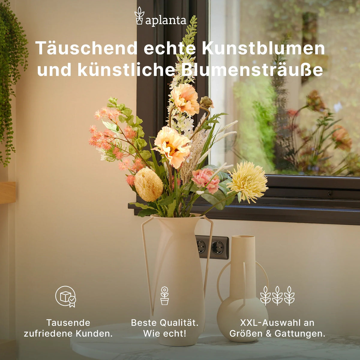 Künstliche Pfingstrose - Francesca, 30 cm, Kunstblume von aplanta, in Creme, für drinnen