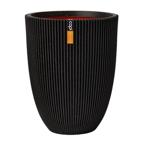 Pflanzkübel elegant niedrig Groove schwarz, 34x46cm, von aplanta, für drinnen & draußen