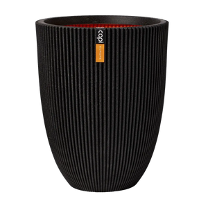 Pflanzkübel elegant niedrig Groove schwarz, 46x58cm, von aplanta, für drinnen & draußen