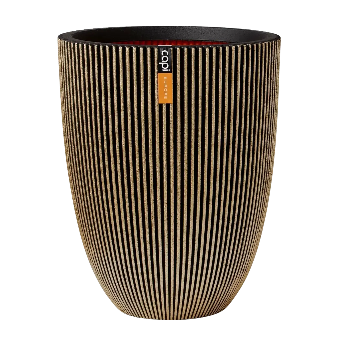 Blumentopf elegant niedrig Groove schwarz gold, 34x46cm, Pflanzkübel von aplanta, in Schwarz-Gold, für drinnen & draußen