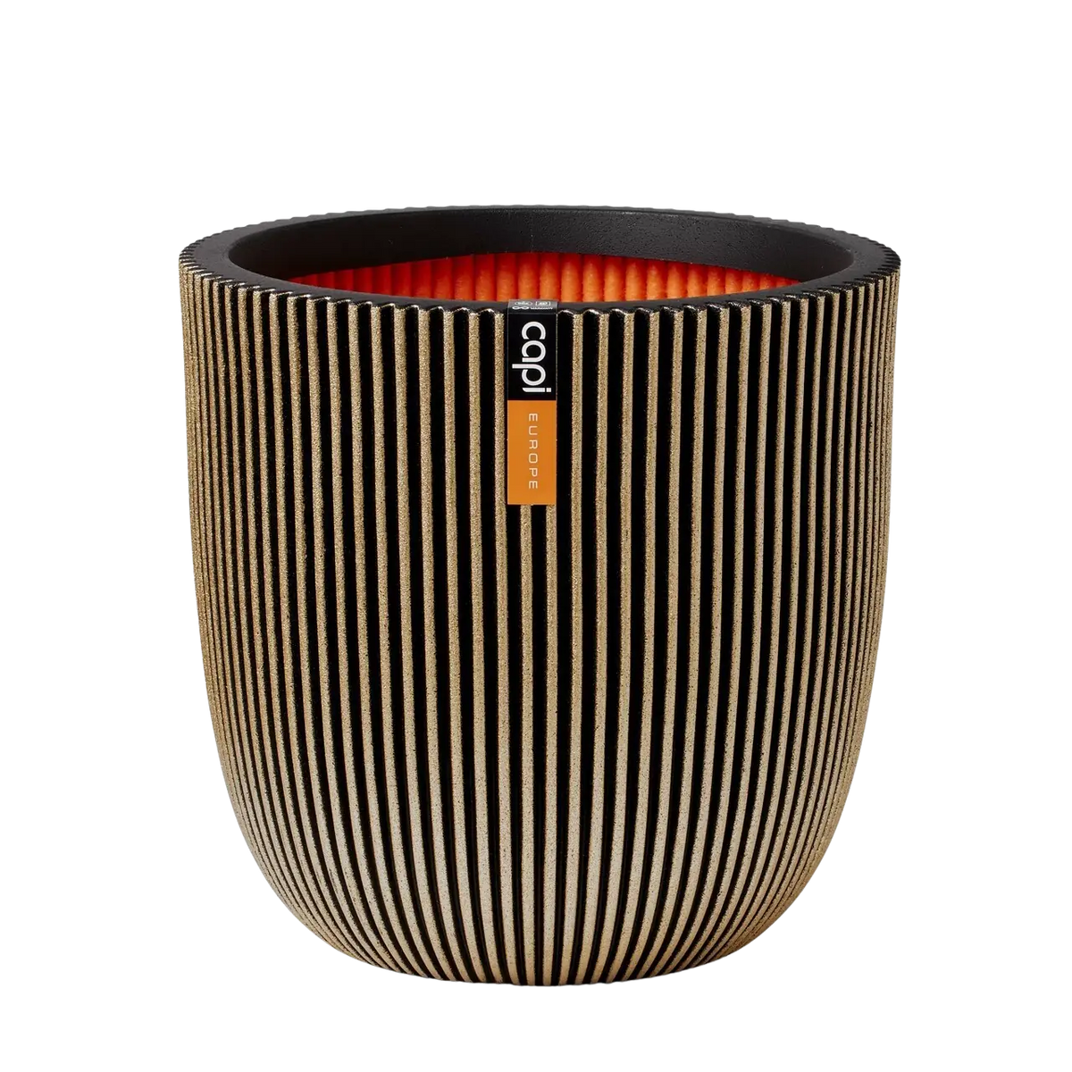 Blumentopf Kugel Groove schwarz gold, 35x34cm, Pflanzkübel von aplanta, in Schwarz-Gold, für drinnen & draußen