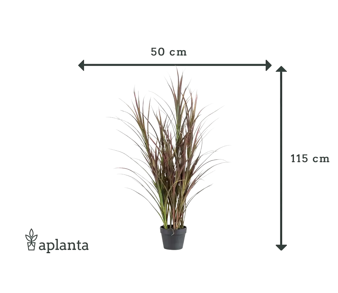 Künstliches Gras - Kuzey, 115 cm, Kunstpflanze von aplanta, UV-beständig, im schwarzen Topf, in Natur, für draußen