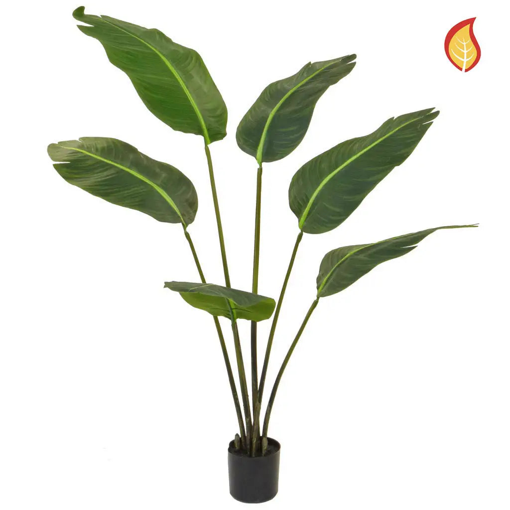 Künstliche Strelitzia - Johann, 120 cm, Kunstpflanze von aplanta, feuerhemmend, B1-zertifiziert, in Grün, für drinnen