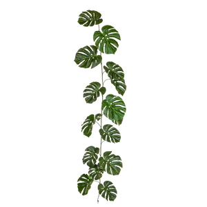 Künstliche Monstera Girlande - Hugo, 180 cm, Kunstpflanze von aplanta, feuerhemmend, B1-zertifiziert, in Grün, für drinnen