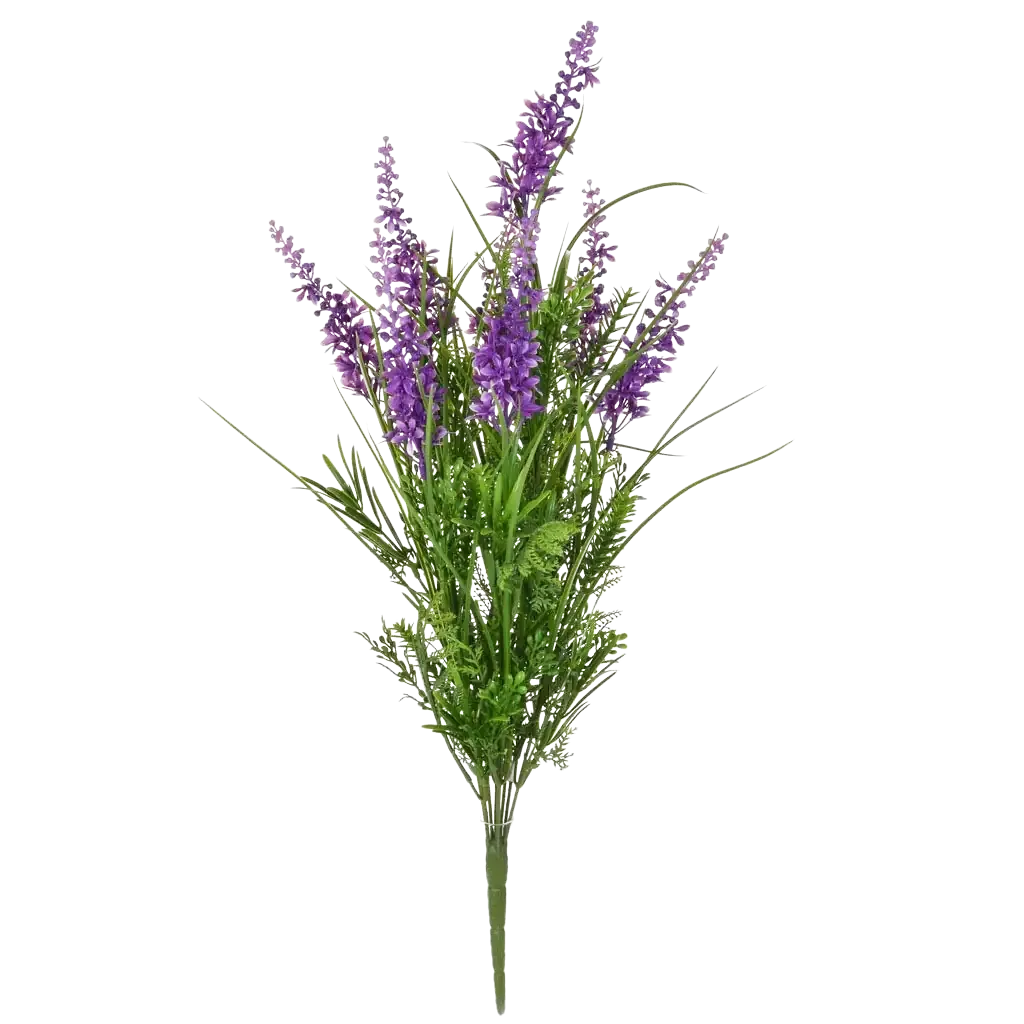 Künstliches Gras - Margit, 44 cm, Kunstpflanze von aplanta, feuerhemmend, B1-zertifiziert, in Lila, für drinnen